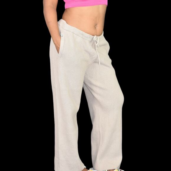 FIGS Knit Loungewear Pants Tan Latte Ribbed Straight Pull On Drawstring Medium - Picture 1 of 16